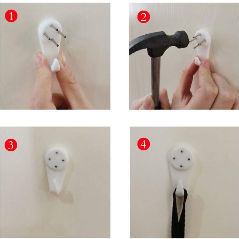 NATUWORLD 20Pcs Plastic Wall Hooks, White, 4cm/1.57inch Length, Max Load 10kg/22lbs, Picture Hanging Kit, Hard Wall, Solid Wood, Cement, Lime, Whitewashed, Stickers - Image 5